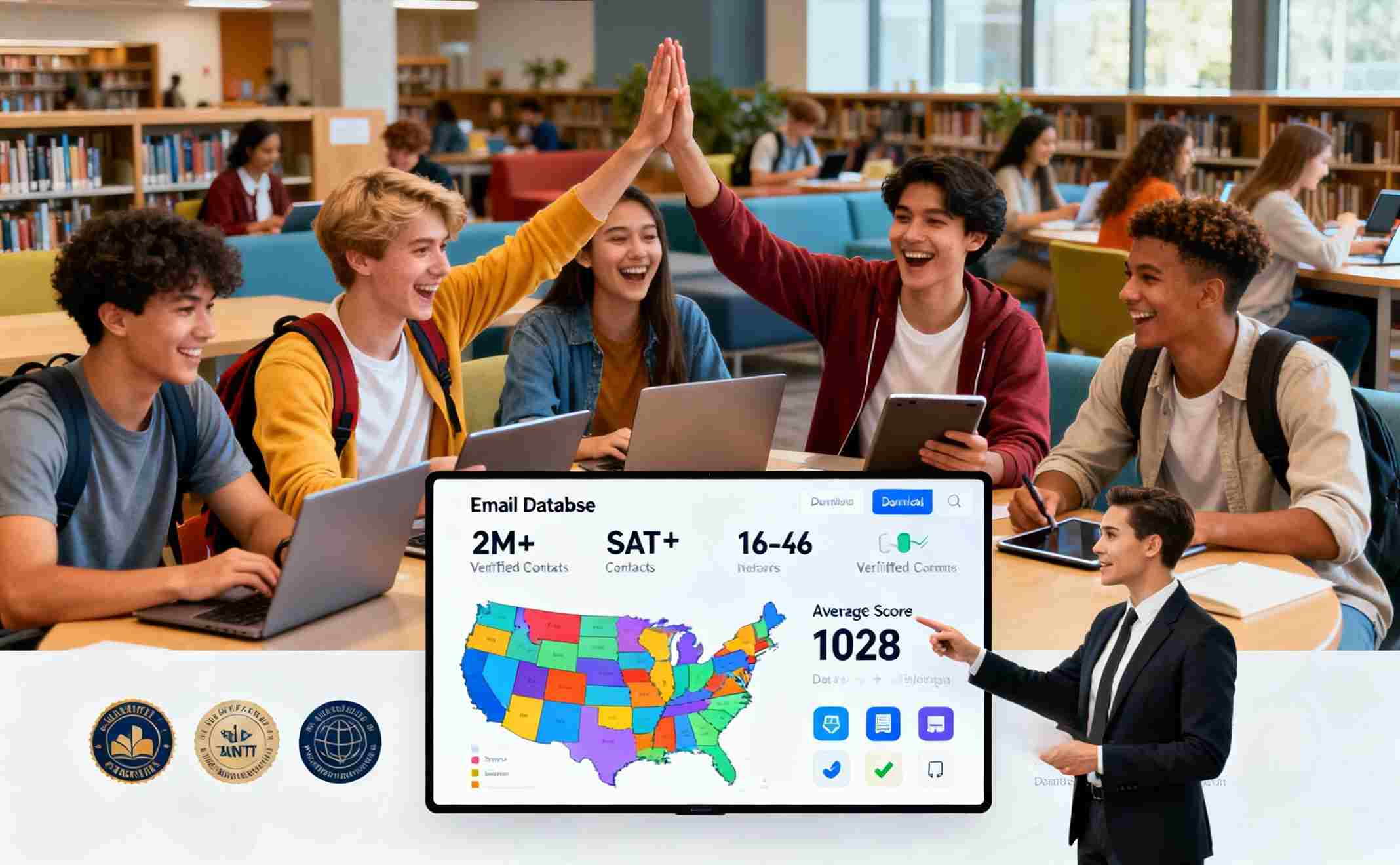 SAT test takers and tutors in a classroom preparing for the SAT exam in the USA – legal marketing audience email list by Direct Reach.