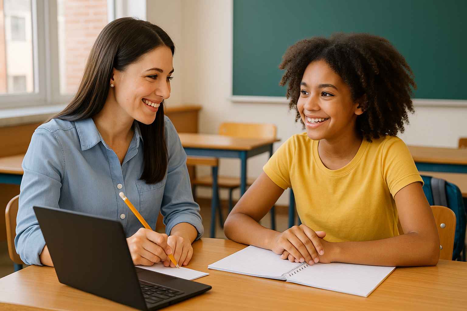 Online K-12 tutoring session with a teacher helping a student in a classroom, representing Direct Reach K-12 tutor email lists in the USA